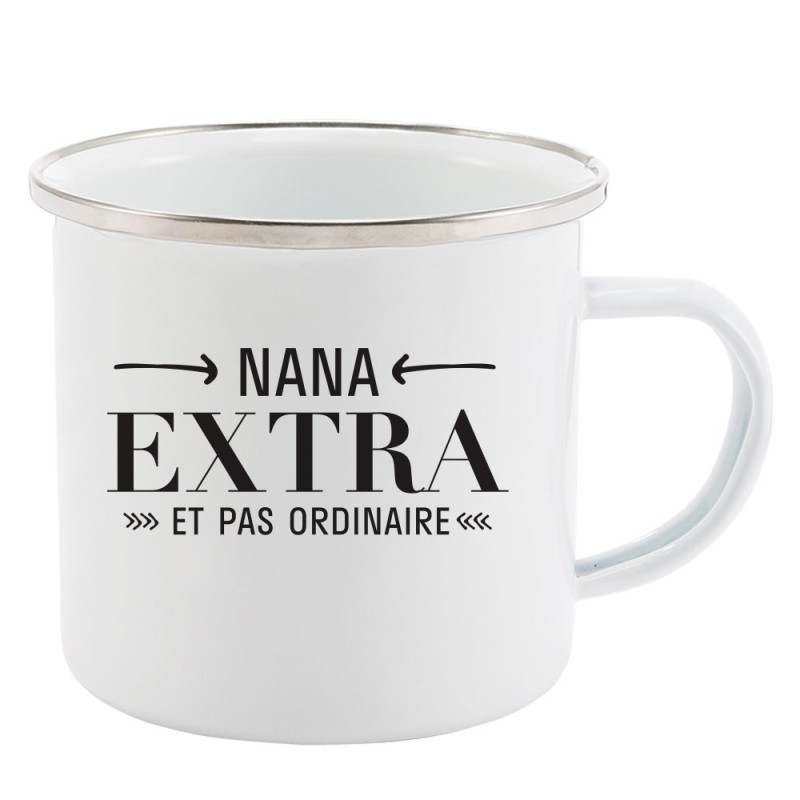 Mug Tasse Rétro en métal émaillé imprimé citation humour Nana extra et pas ordinaire