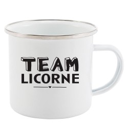 Mug Tasse Rétro en métal émaillé imprimé citation humour Team licorne