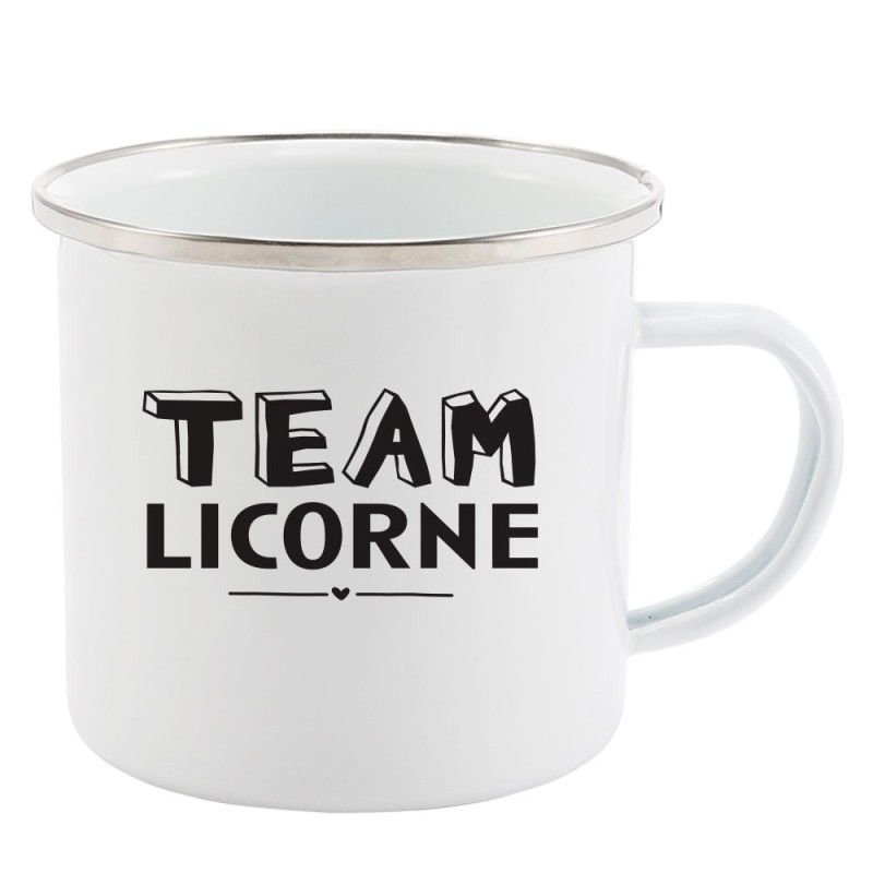 Mug Tasse Rétro en métal émaillé imprimé citation humour Team licorne