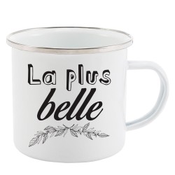 Mug Tasse Rétro en métal émaillé imprimé citation humour La plus belle