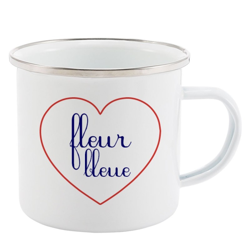 Mug Tasse Rétro en métal émaillé imprimé citation Fleur bleue