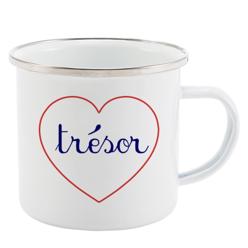 Mug Tasse Rétro en métal émaillé imprimé citation Coeur Trésor
