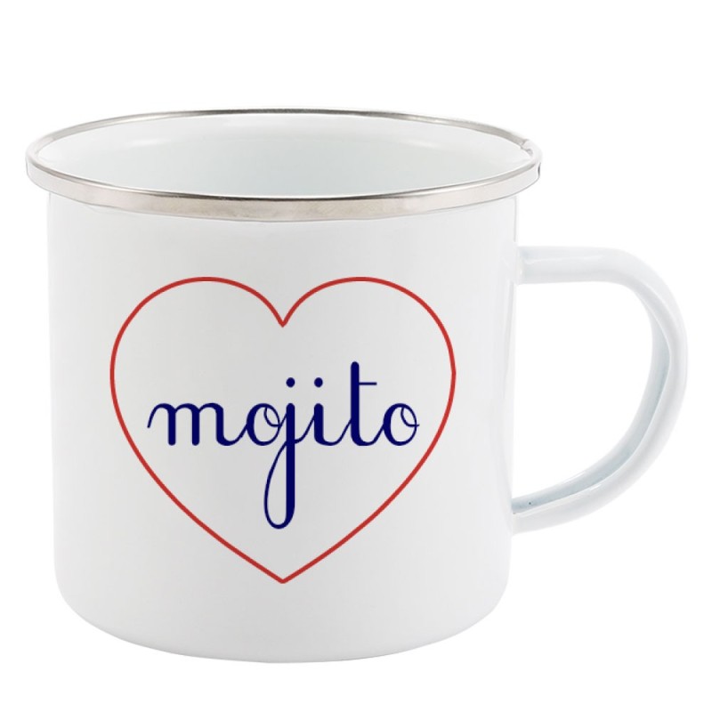 Mug Tasse Rétro en métal émaillé imprimé citation Coeur Mojito