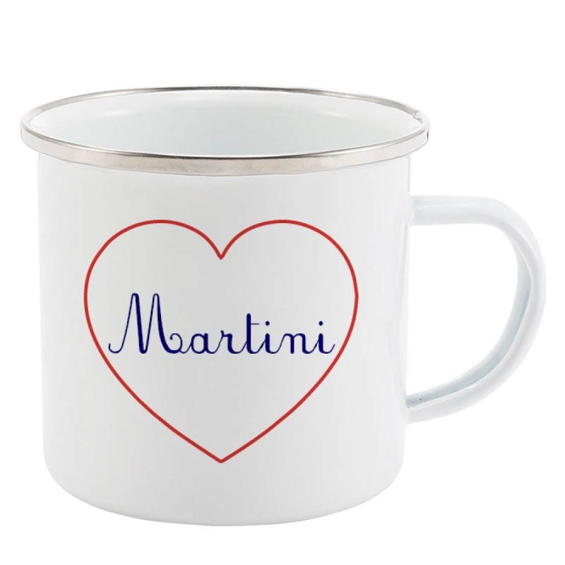 Mug Tasse Rétro en métal émaillé imprimé citation Coeur Martini