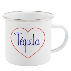 Mug Tasse Rétro en métal émaillé imprimé citation Coeur Tequila