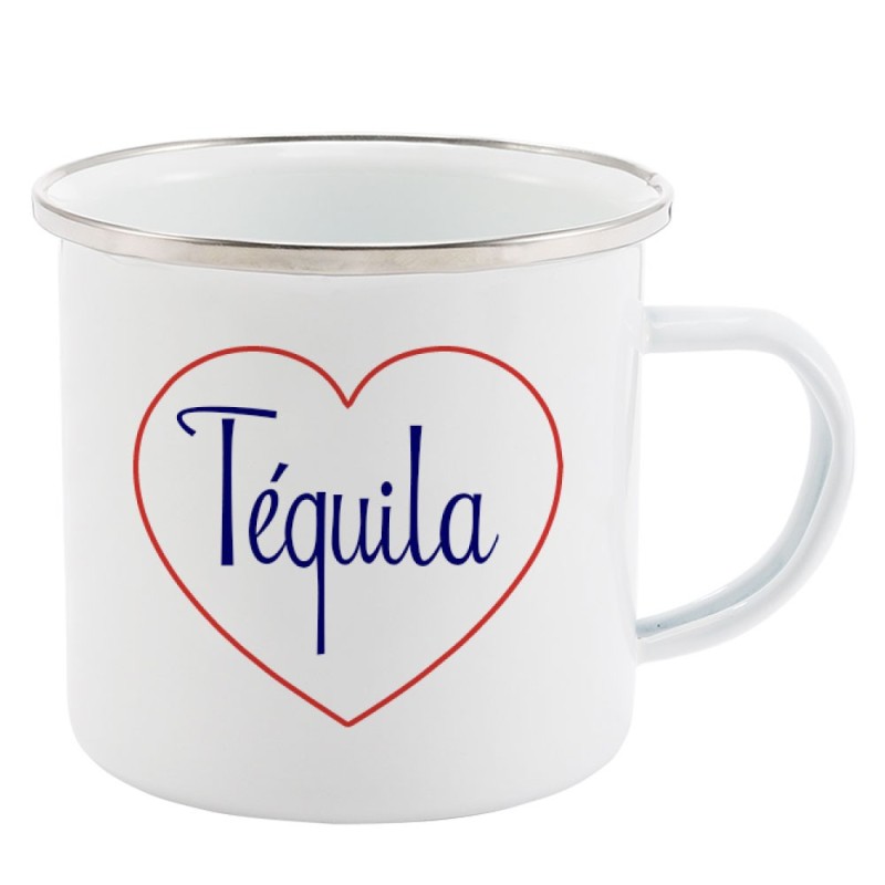 Mug Tasse Rétro en métal émaillé imprimé citation Coeur Tequila