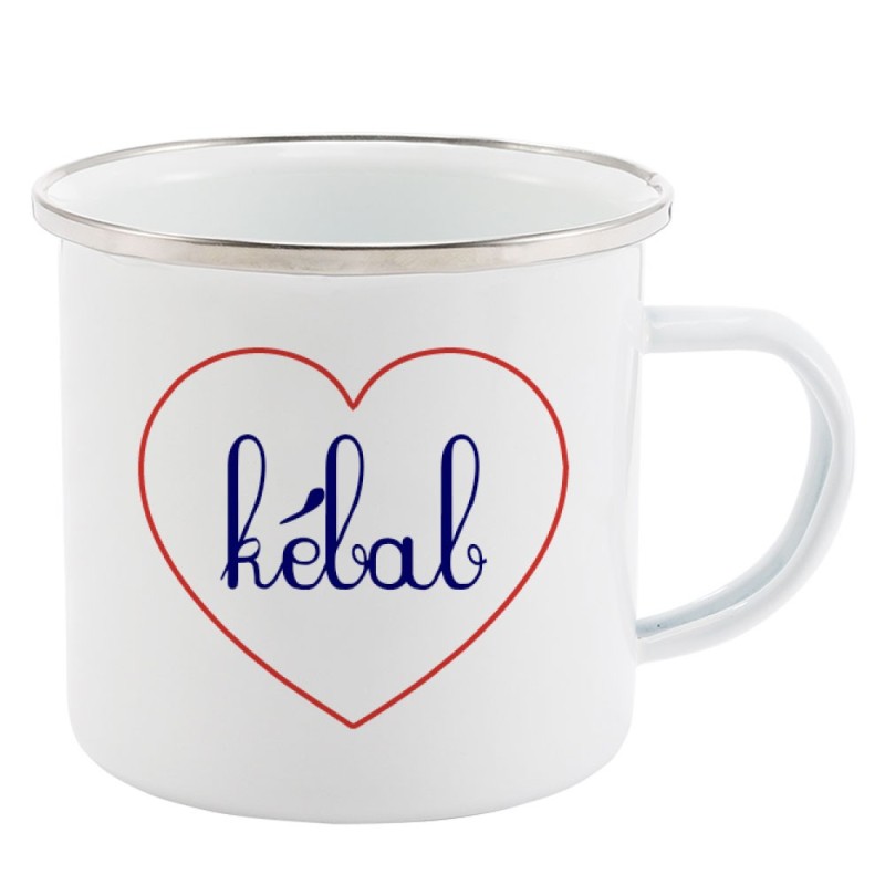 Mug Tasse Rétro en métal émaillé imprimé citation Coeur kebab
