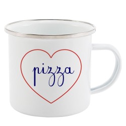 Mug Tasse Rétro en métal émaillé imprimé citation Coeur pizza