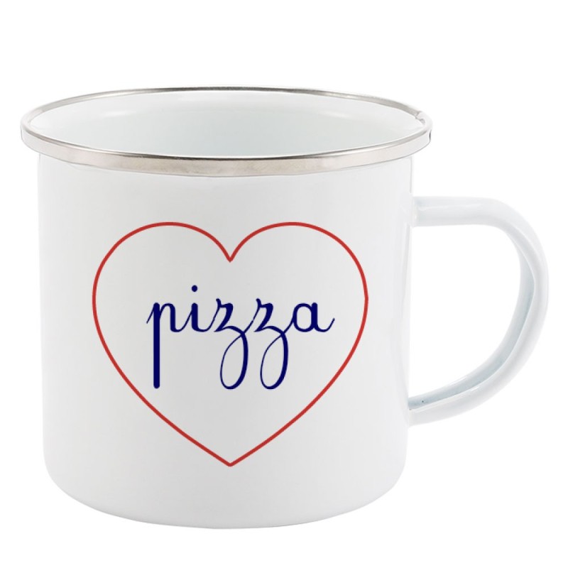 Mug Tasse Rétro en métal émaillé imprimé citation Coeur pizza