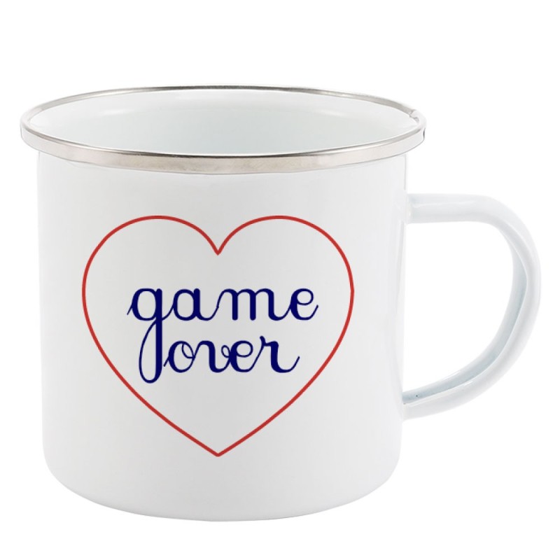 Mug Tasse Rétro en métal émaillé imprimé citation Coeur Gamer over