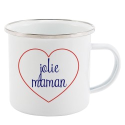 Mug Tasse Rétro en métal émaillé imprimé citation Coeur Jolie maman