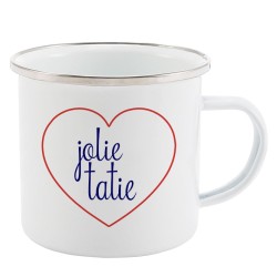 Mug Tasse Rétro en métal émaillé imprimé citation Coeur Jolie Tatie