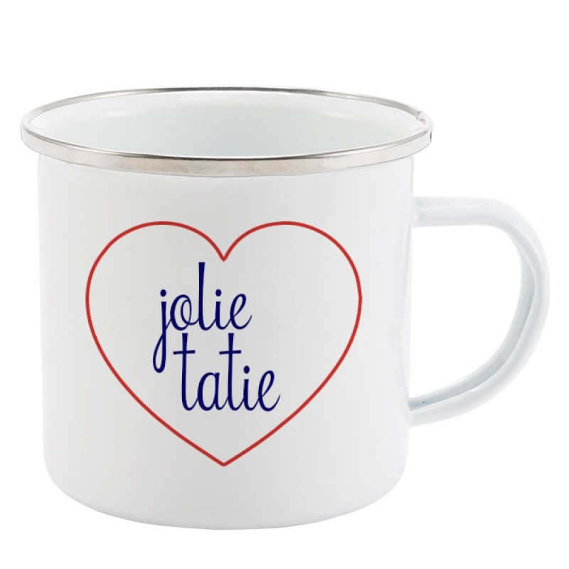 Mug Tasse Rétro en métal émaillé imprimé citation Coeur Jolie Tatie