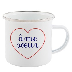 Mug Tasse Rétro en métal émaillé imprimé citation Coeur Ame soeur