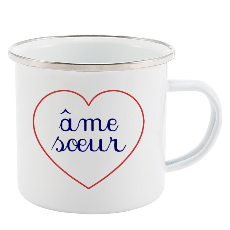 Mug Tasse Rétro en métal émaillé imprimé citation Coeur Ame soeur