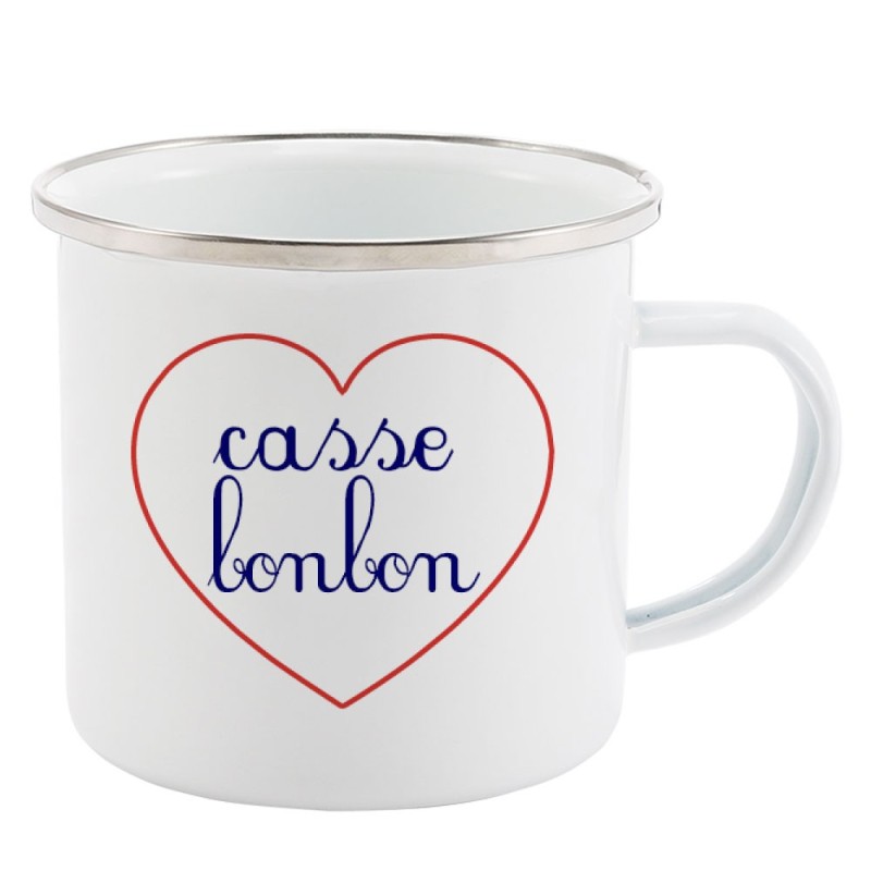 Mug Tasse Rétro en métal émaillé imprimé citation Coeur Casse bonbon