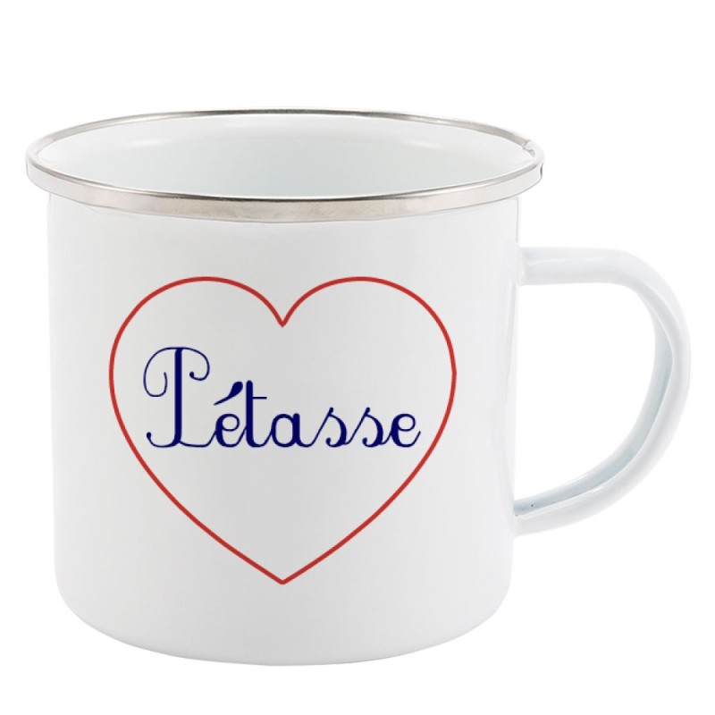 Mug Tasse Rétro en métal émaillé imprimé citation Coeur Pétasse