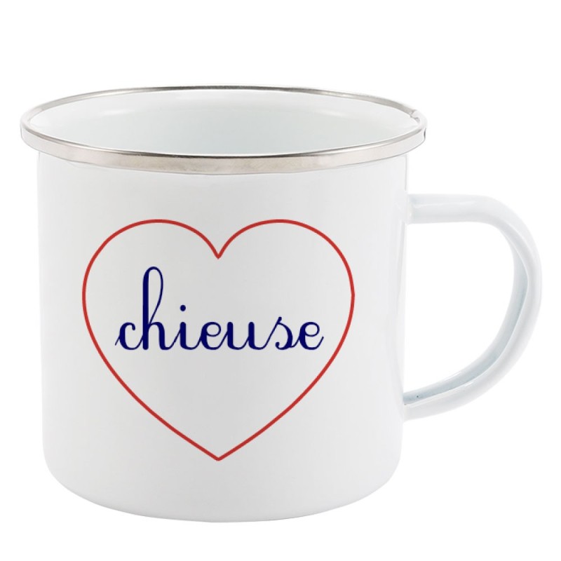 Mug Tasse Rétro en métal émaillé imprimé citation Coeur Chieuse