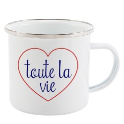 Mug Tasse Rétro en métal émaillé imprimé citation Coeur Toute la vie