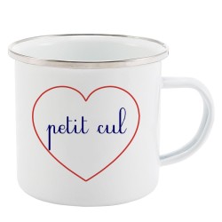 Mug Tasse Rétro en métal émaillé imprimé citation Coeur Petit cul
