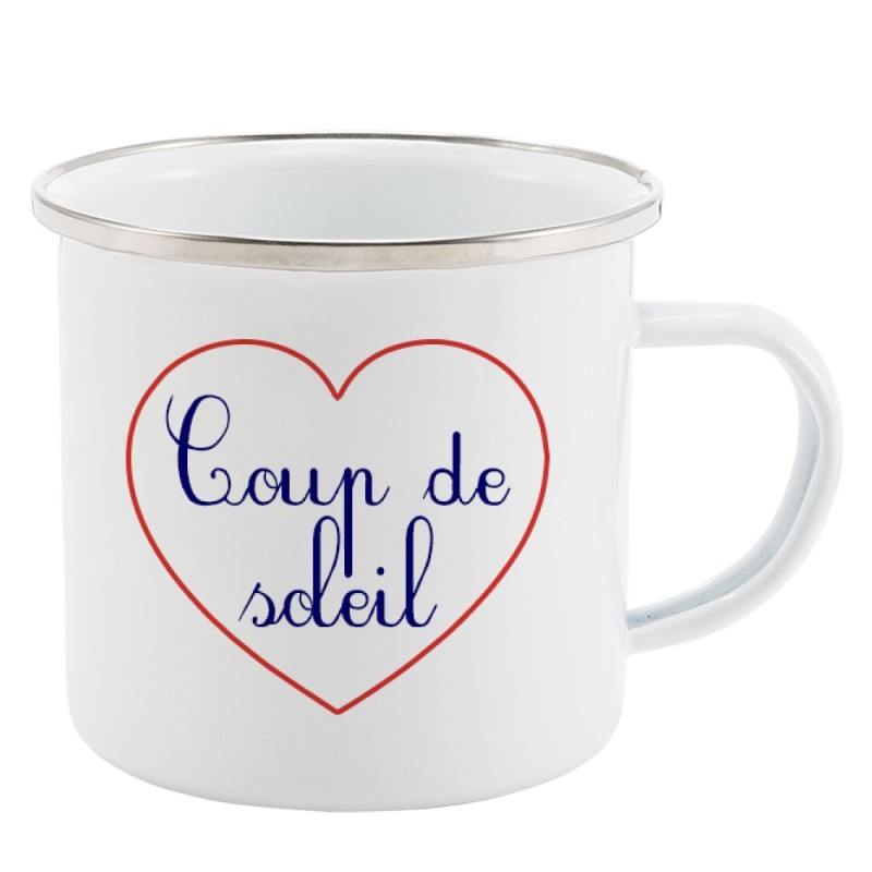 Mug Tasse Rétro en métal émaillé imprimé citation Coeur Coup de soleil
