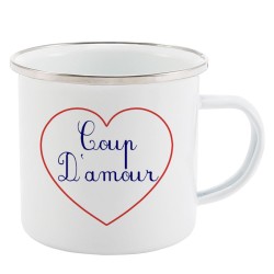 Mug Tasse Rétro en métal émaillé imprimé citation Coeur Coup d'amour