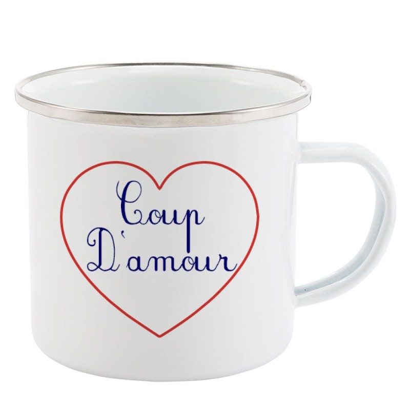 Mug Tasse Rétro en métal émaillé imprimé citation Coeur Coup d'amour