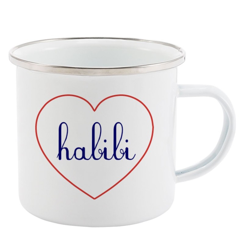Mug Tasse Rétro en métal émaillé imprimé citation Coeur Habibi
