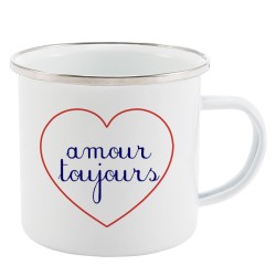 Mug Tasse Rétro en métal émaillé imprimé citation Coeur Amour toujours
