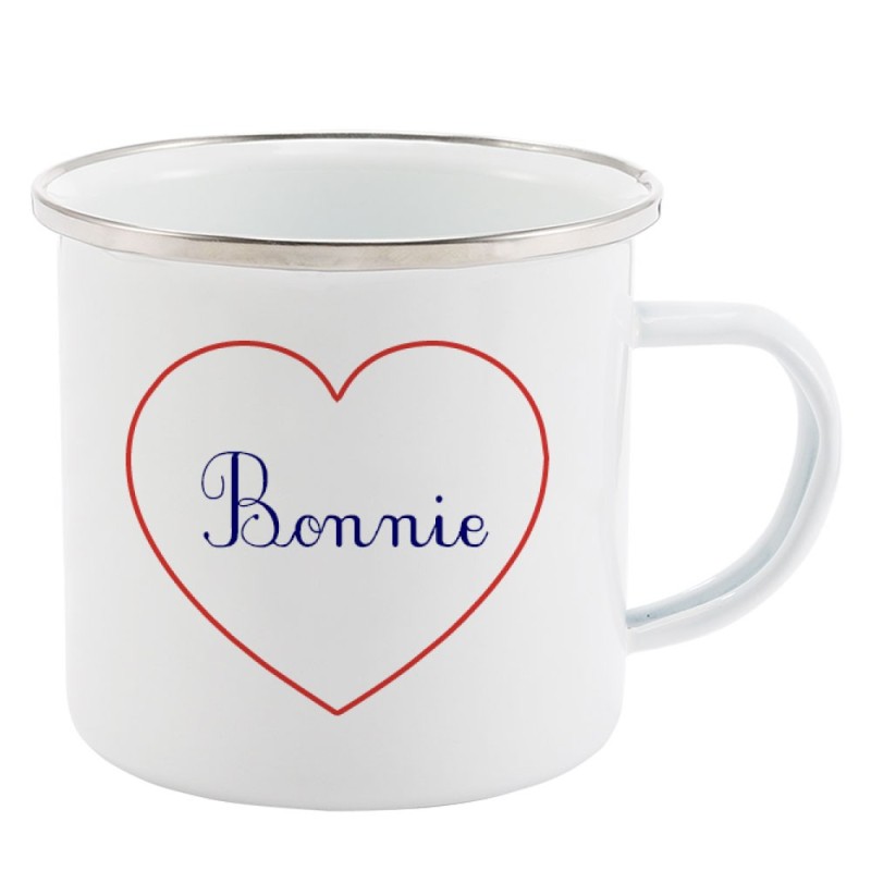 Mug Tasse Rétro en métal émaillé imprimé citation Coeur Amour Bonnie