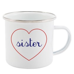 Mug Tasse Rétro en métal émaillé imprimé citation Coeur Sister