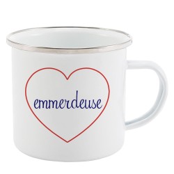 Mug Tasse Rétro en métal émaillé imprimé citation Coeur Emmerdeuse