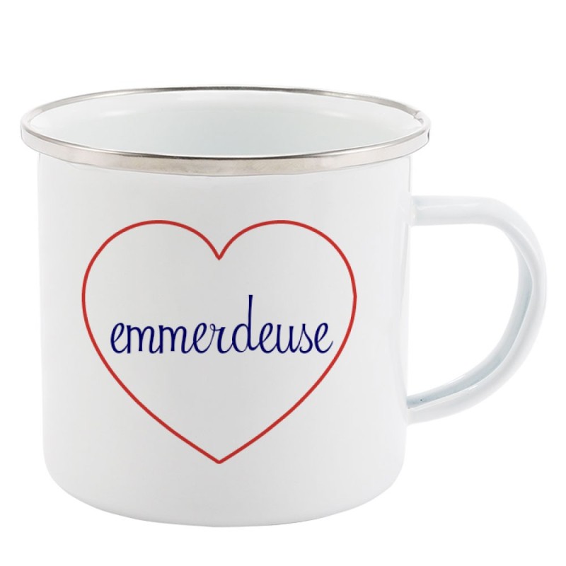 Mug Tasse Rétro en métal émaillé imprimé citation Coeur Emmerdeuse