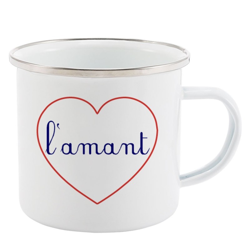 Mug Tasse Rétro en métal émaillé imprimé citation Coeur L'amant