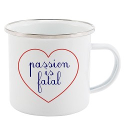 Mug Tasse Rétro en métal émaillé imprimé citation Coeur Passion fatal