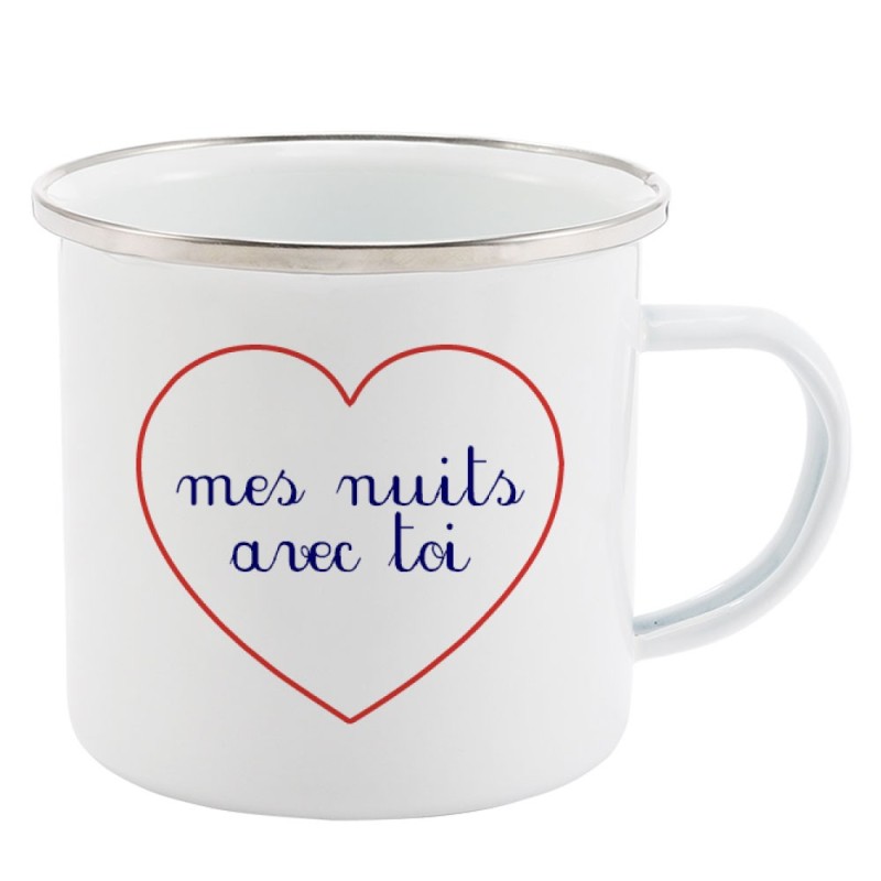 Mug Tasse Rétro en métal émaillé imprimé citation Coeur Mes nuits avec to