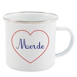 Mug Tasse Rétro en métal émaillé imprimé citation Coeur Merde