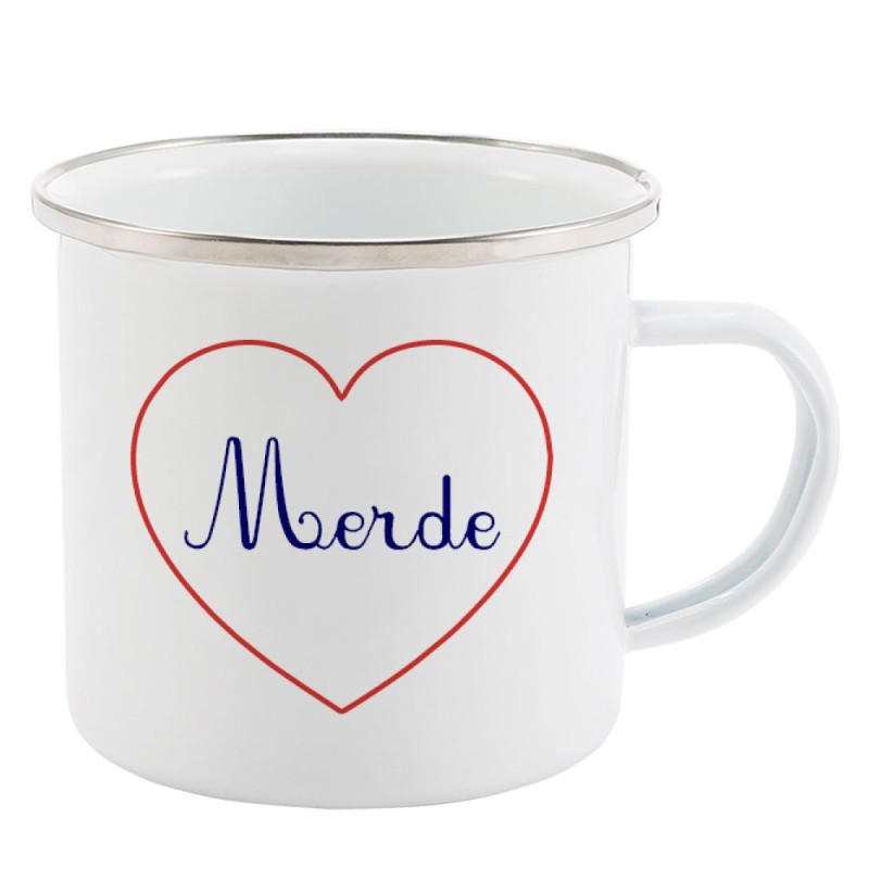 Mug Tasse Rétro en métal émaillé imprimé citation Coeur Merde