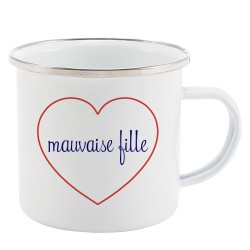 Mug Tasse Rétro en métal émaillé imprimé citation Coeur mauvaise fille