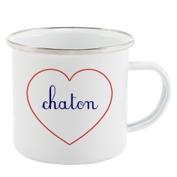 Mug Tasse Rétro en métal émaillé imprimé citation Coeur Chaton
