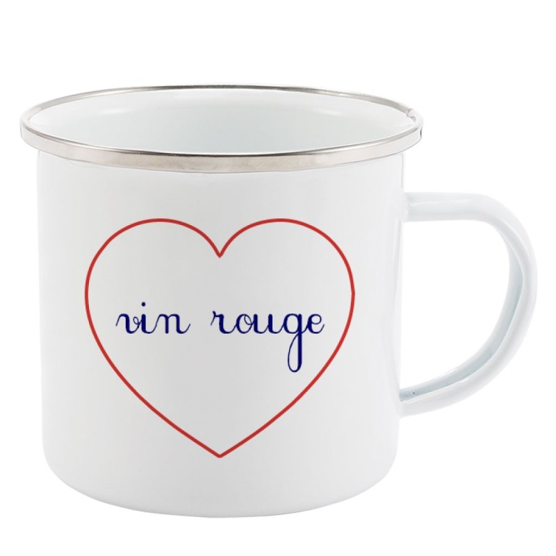 Mug Tasse Rétro en métal émaillé imprimé citation Coeur vin rouge