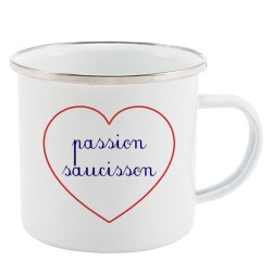 Mug Tasse Rétro en métal émaillé imprimé citation Coeur Passion saucisson