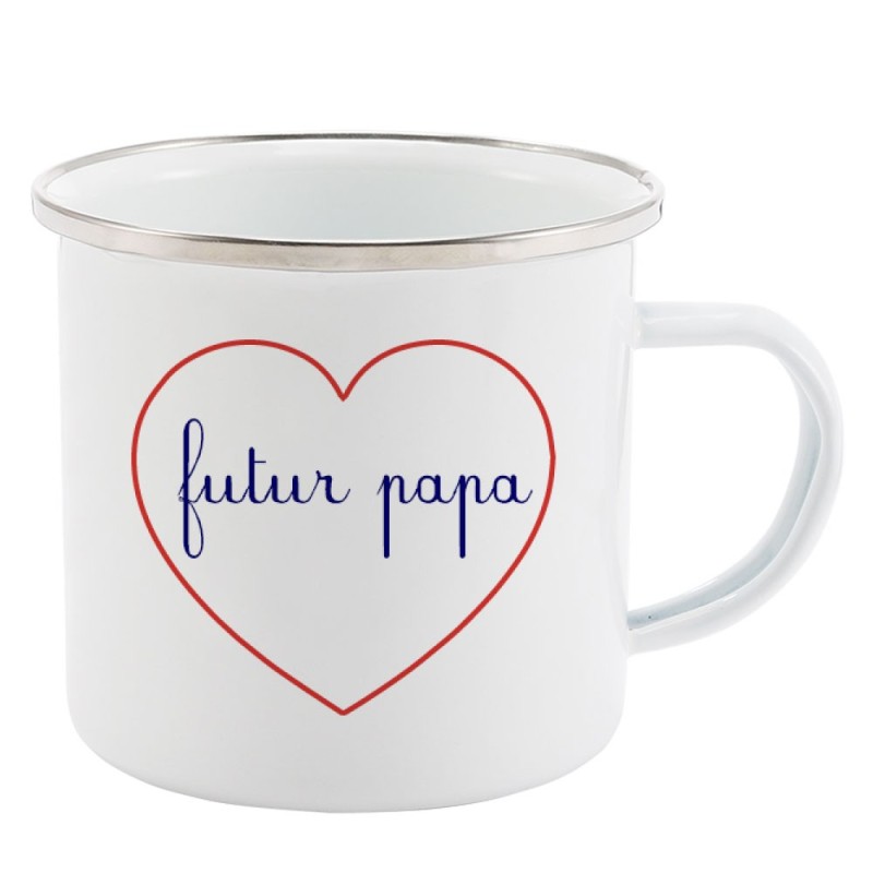 Mug Tasse Rétro en métal émaillé imprimé citation Coeur futur papa