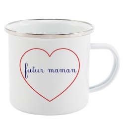 Mug Tasse Rétro en métal émaillé imprimé citation Coeur futur maman