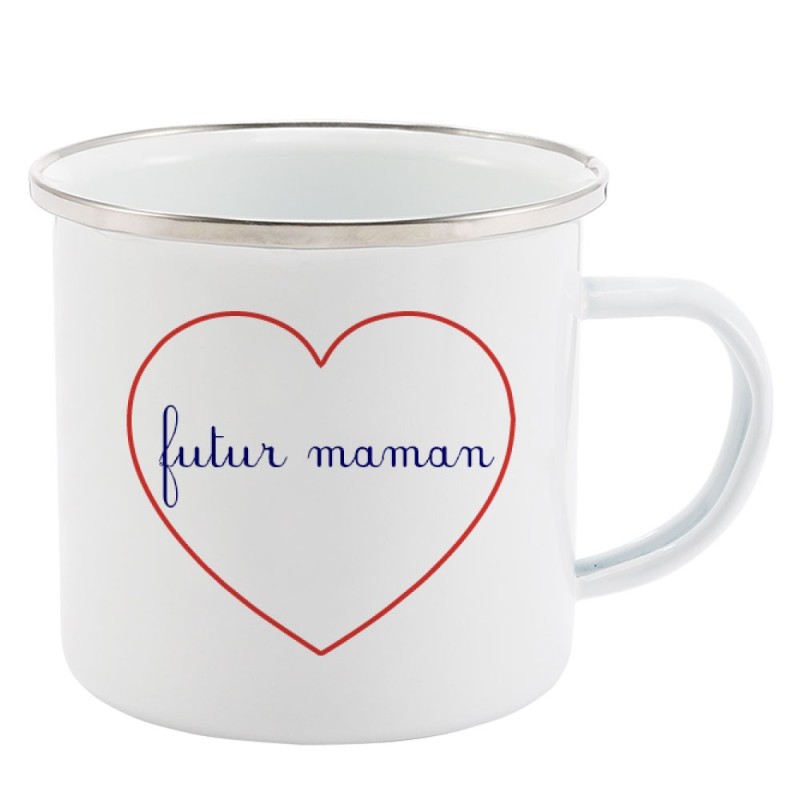 Mug Tasse Rétro en métal émaillé imprimé citation Coeur futur maman