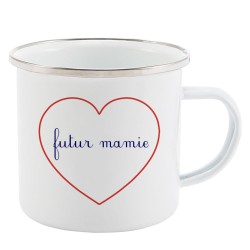 Mug Tasse Rétro en métal émaillé imprimé citation Coeur futur mamie