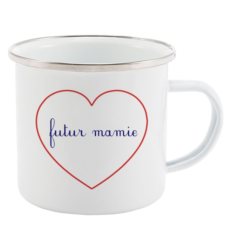 Mug Tasse Rétro en métal émaillé imprimé citation Coeur futur mamie