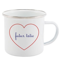 Mug Tasse Rétro en métal émaillé imprimé citation Coeur futur tatie