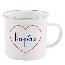 Mug Tasse Rétro en métal émaillé imprimé citation Coeur L'apéro