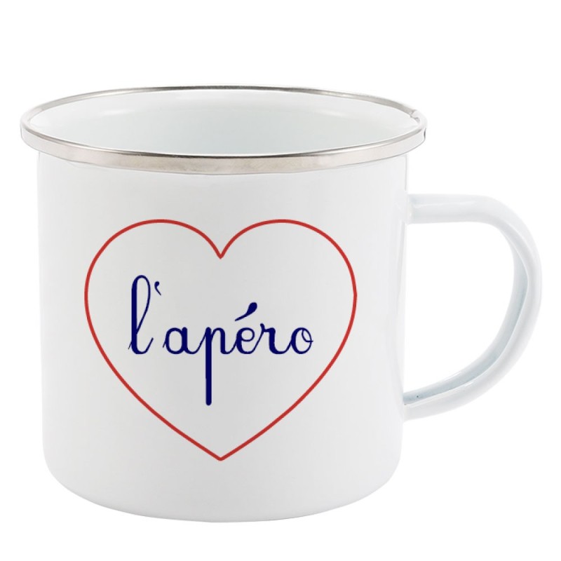 Mug Tasse Rétro en métal émaillé imprimé citation Coeur L'apéro
